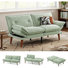 LINSY HOME Futon Sofa Bed, 70" Chenille Futon Couch with Adjustable Backrest Armrest