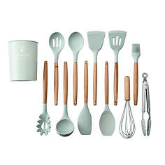 Silicone Kitchen Utensil Set with Holder (12-piece, mint green)